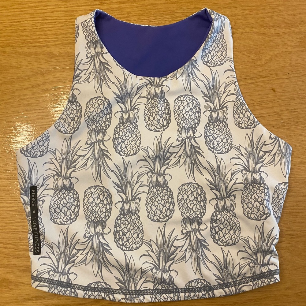 Love Fitness Pineapple Active Duo Crop Top - White/Lush Blue *DISCONTINUED*